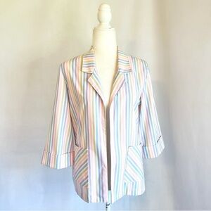 Vintage Retro Pastel Rainbow Stripe Open Blazer Jacket Lightweight Small Medium